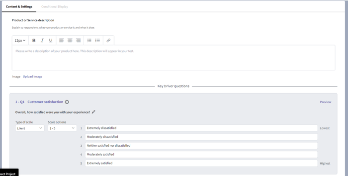 A sample of SightX's Key Driver Analysis feature in the BUILD section. 