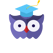 SightX mascot Siggy the owl with a graduation cap