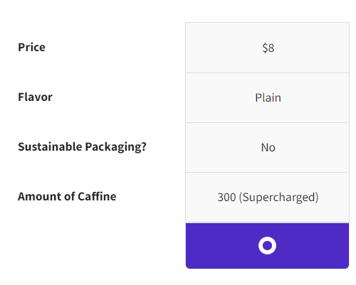 A sample profile for a hypothetical product that is generated during a conjoint experiment