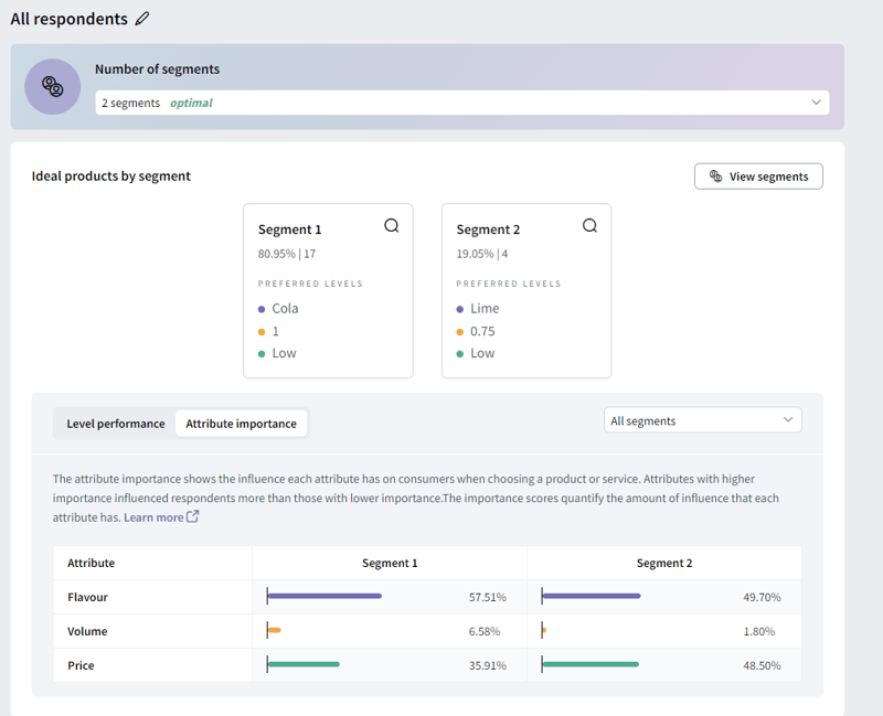 A screenshot from SightX's conjoint segmentation tool.